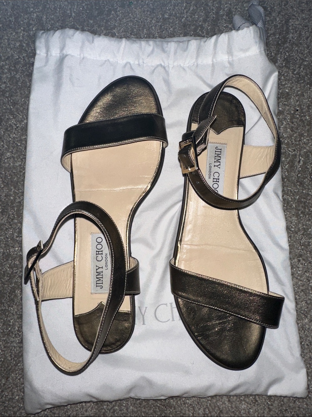 Jimmy Choo Metallic Bronze Ankle-Strap Flat Sandals